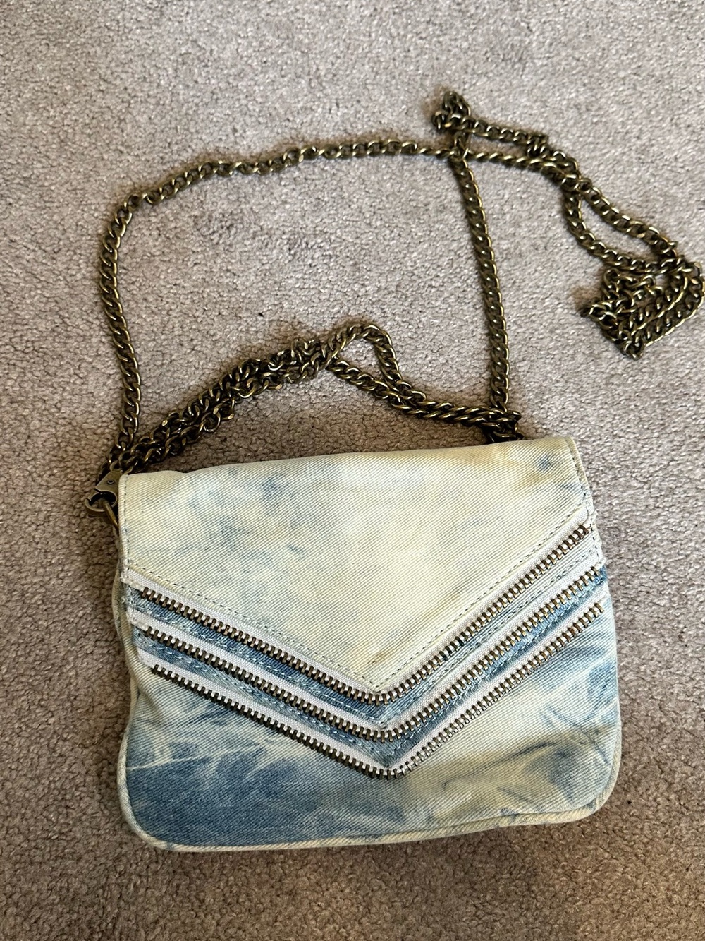 Matt & Nat Blue Tie-Dye Denim Crossbody with Antique Chain